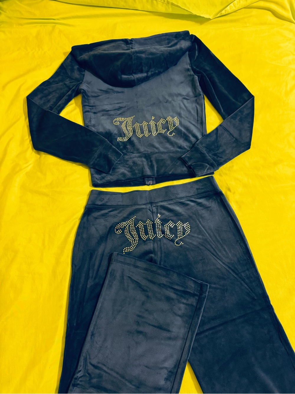 Juicy Couture Navy Velour Hoodie & Pants Set with Rhinestone Juicy Logo